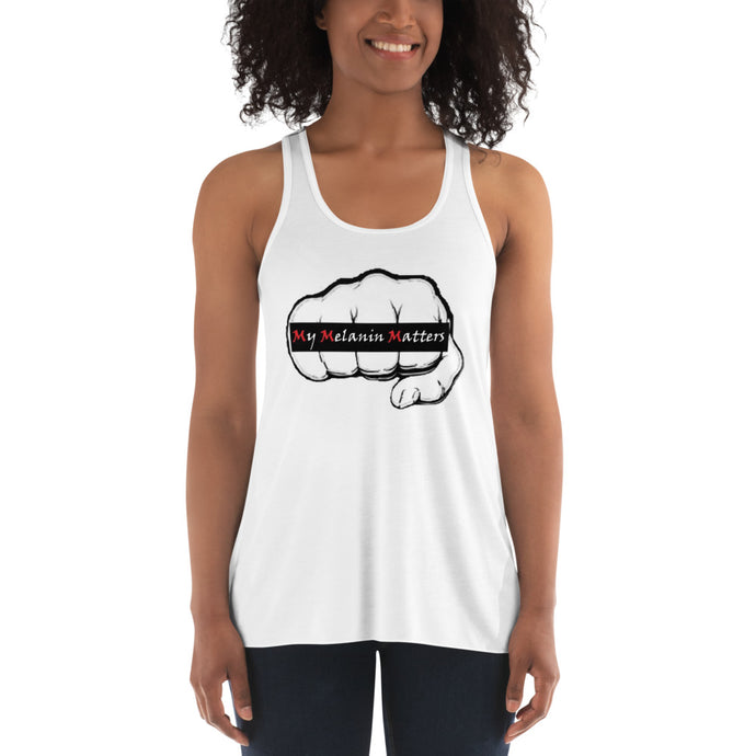 My Melanin Matters logo - Women's Flowy Racerback Tank