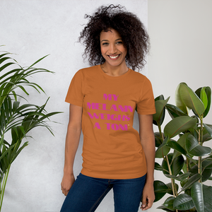My Melanin Weighs A Ton! Short-Sleeve Unisex T-Shirt - w/ pink letters